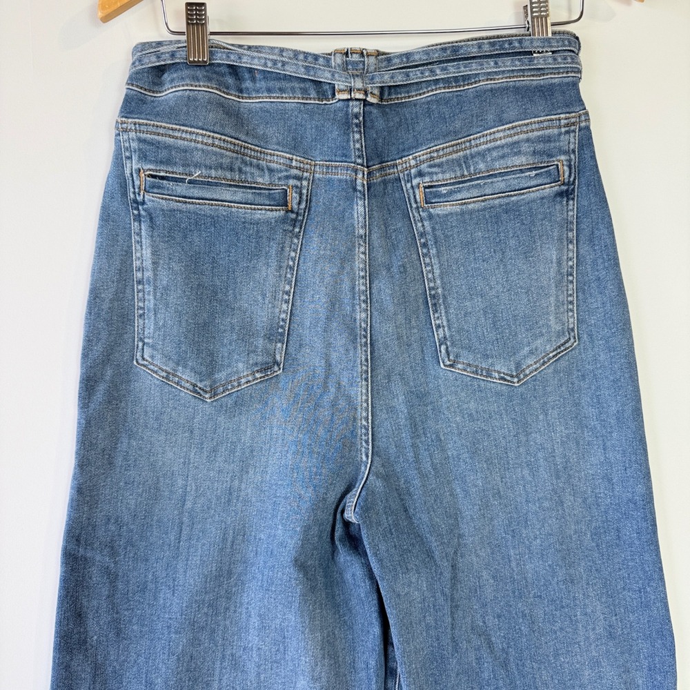 Pilcro Wide Leg Jeans Women 28 Blue High Rise Horsebit Buckle Patch Pockets - Picture 6 of 16
